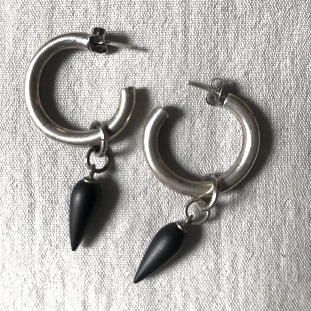 Black Tear Drop Charm Earrings